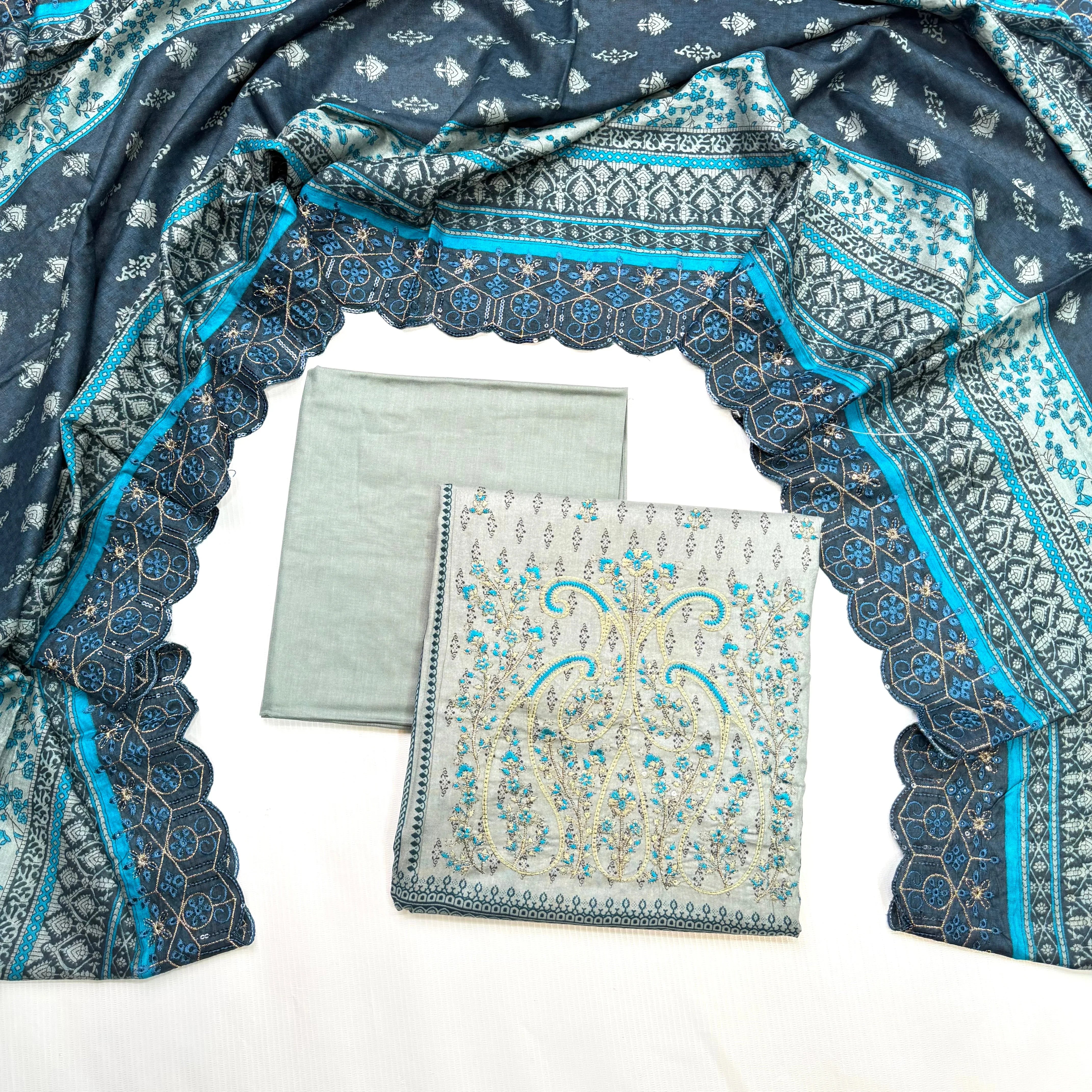 Bin Saeed Printed Embroidered 3PC Memon Clothes